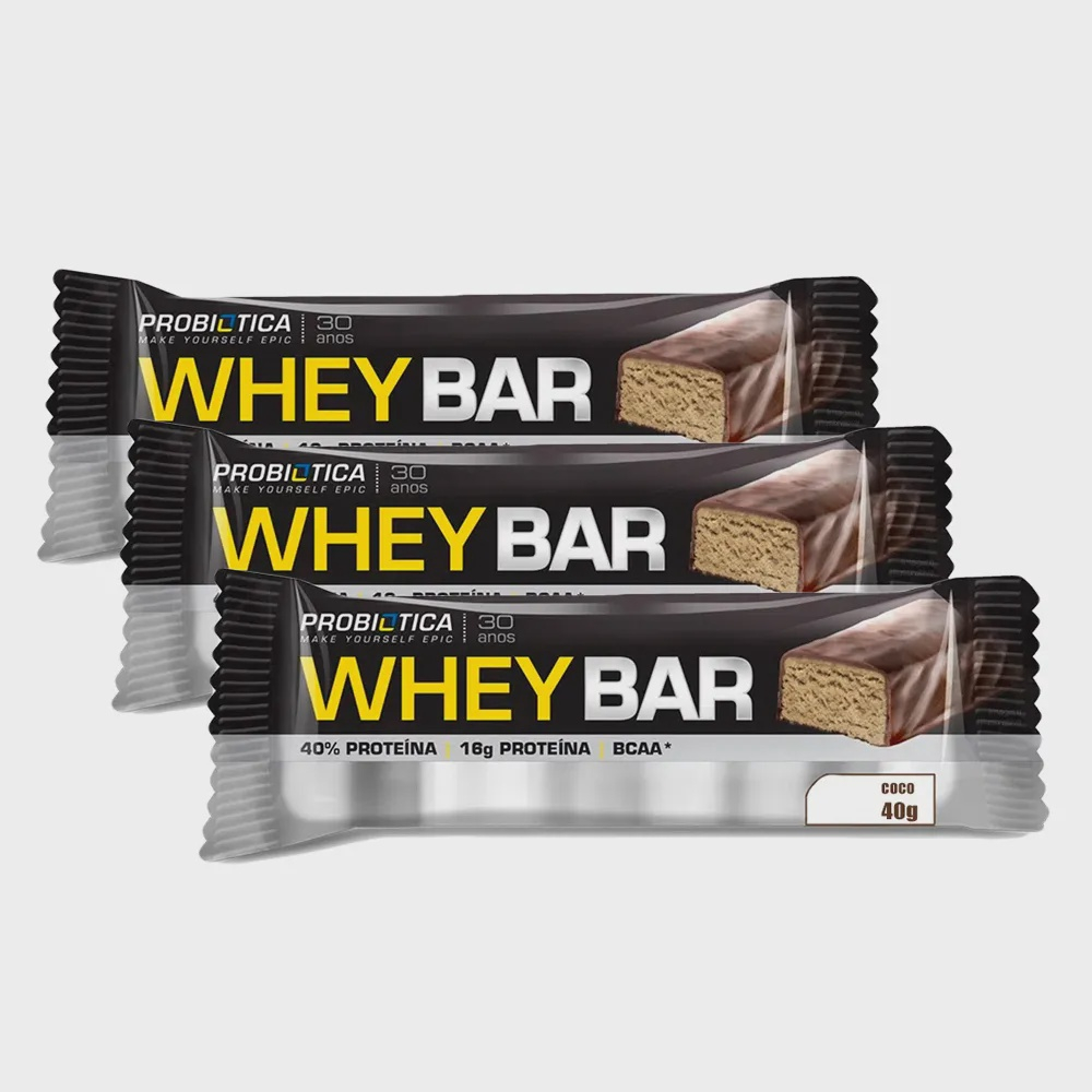 Barra De Proteína Whey Bar High Protein Probiótica Coco 40g Kit Com Três Unidades Em Promoção 1494