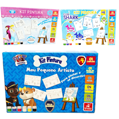 Kit Pintura Infantil no Cavalete c/ 1 Tela, 2pinceis,6guache