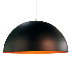 Menor preço em Lustre Pendente Meia Lua Onix Preto Com Cobre Alumínio 40cm Orby