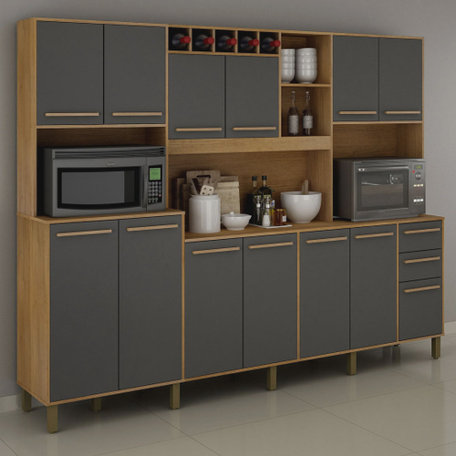 Armário de Cozinha Modulado Sabrina 360x202 Cm 6 Peças mdp Preto menu no  Shoptime