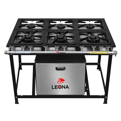 Fogão 6 Bocas Leona Industrial Com Forno Inox