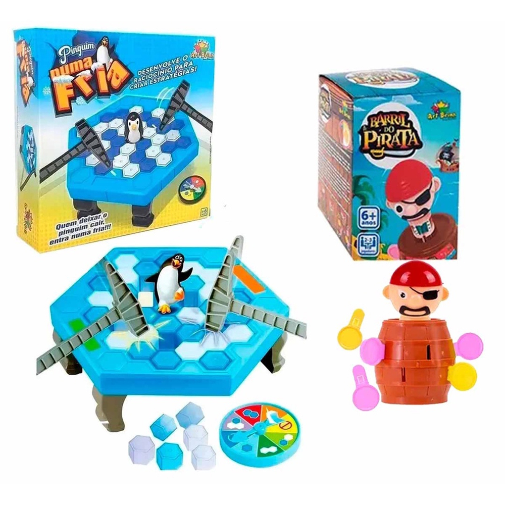 Kit Pinguim Quebra Gelo Martelo E Jogo Pula Pirata Barril- NOVO