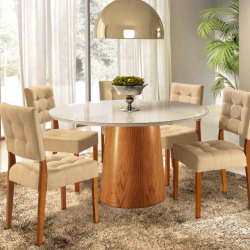 Mesa De Jantar Cone Redonda 110cm Em Laca 4 a 6 Lugares - Branco e Madeira Feijó Menor preço em Mesa De Jantar Cone Redonda 110cm Em Laca 4 a 6 Lugares - Branco e Madeira Feijó