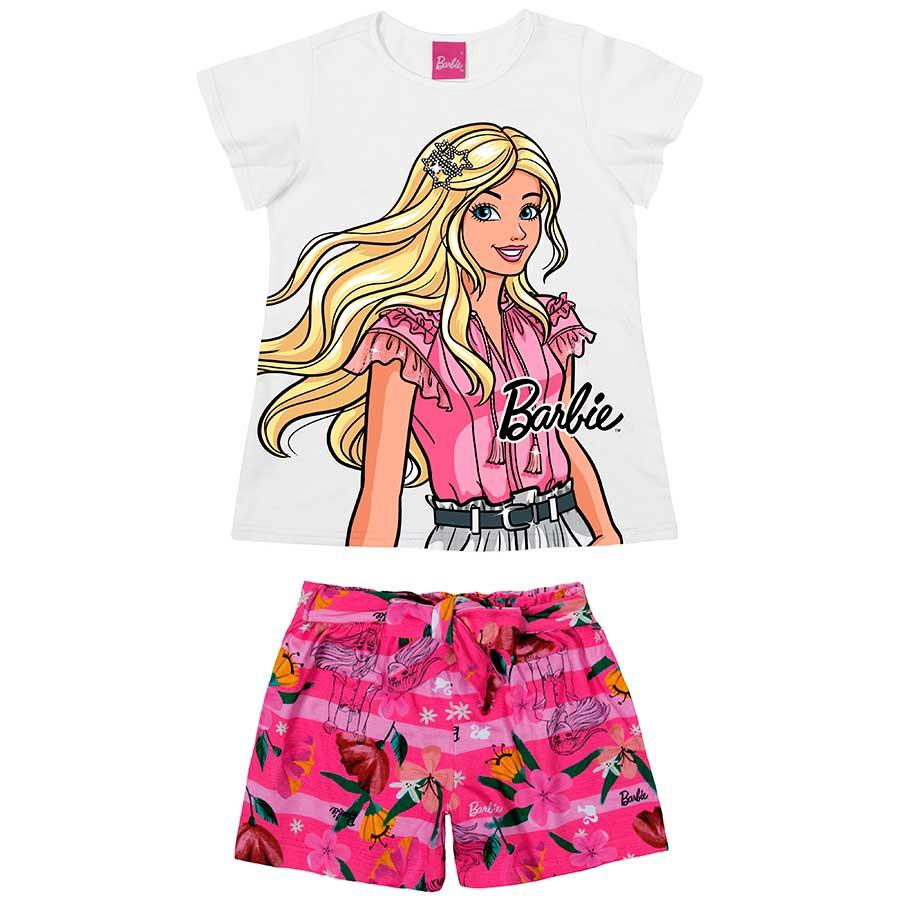 Blusa Infantil Manga Curta Estampada Barbie Tam 4 a 10