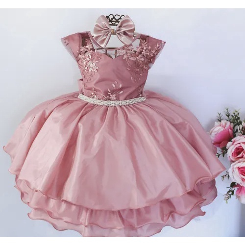 Vestido Infantil de Festa Rosê Luxo Princesa Bebê