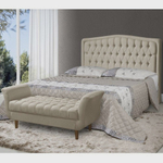 Conjunto Cabeceira Box Casal Costa Rica + Recamier Barcelona 140 Cm Linho Bege Atraente Moveis