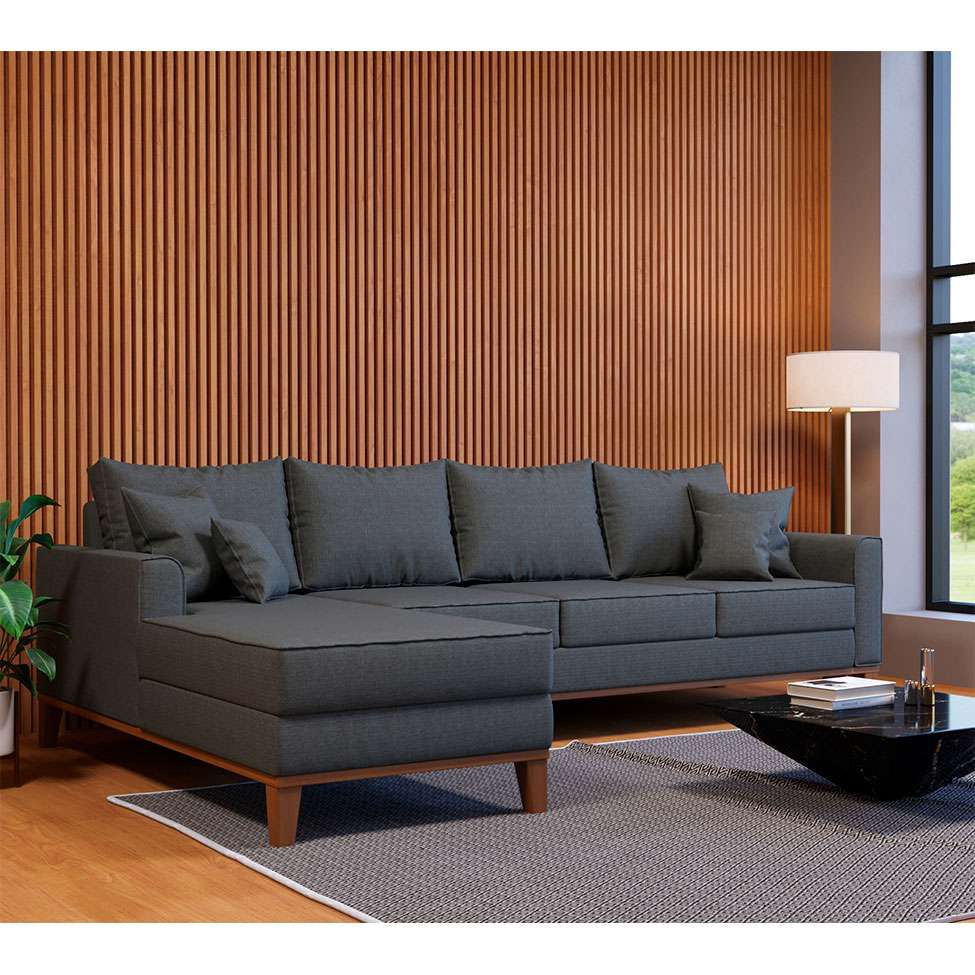 Sofá 4 Lugares Beny Com Chaise Esquerdo Linho Grafite no Shoptime