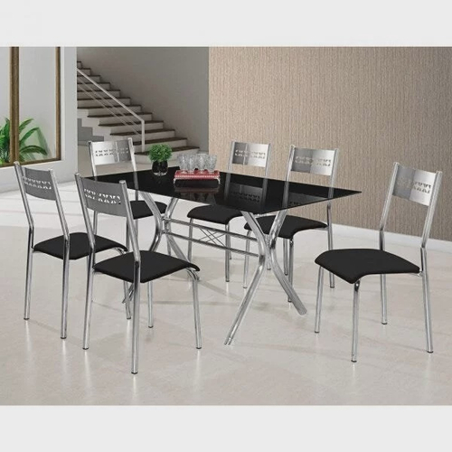 Conjunto de Mesa de Jantar com 6 Cadeiras Lívia Linho Off White e Turim 200  cm