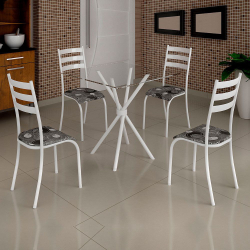 Conjunto de Mesa Itália 0,80m Tampo Vidro com 4 Cadeiras 591/15 Madmelos Branco / Folha é boa?