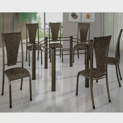 Menor preço em Conjunto de Mesa Sextavada Tampo de Vidro 6 Cadeiras Dubai bm Móveis Tubulares