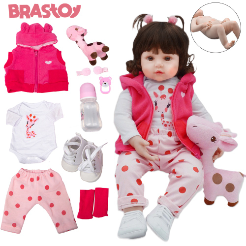 Brastoy Bebê Reborn Boneca Silicone Sólido Suave Original Rosa