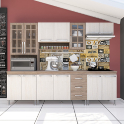 Cozinha Completa Sophie Paris Modulada 5 Peças 260 Cm 13 Portas 3 Gavetas Com Tampo Nogal Salinas Menor preço em Cozinha Completa Sophie Paris Modulada 5 Peças 260 Cm 13 Portas 3 Gavetas Com Tampo Nogal Salinas