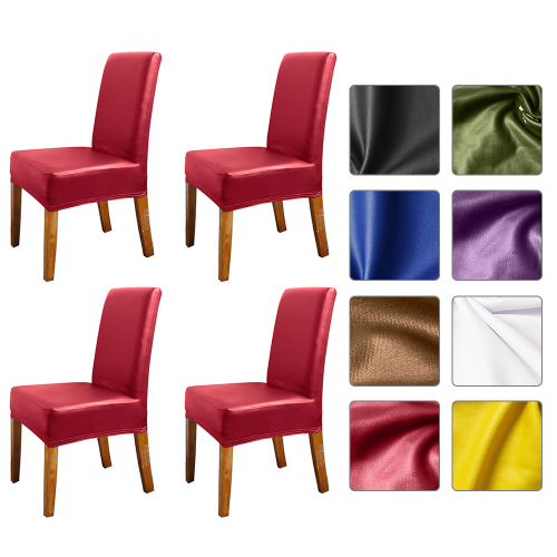 Trecho Sólidos Pu De Couro Impermeável Jantar Cadeira Coberta Slipcover Removível Lavável Curto Dining Chair Protector Assento Slipcovers Para Hotel 4pcs Vinho Tinto Vermelho Em Promoção Ofertas Jantar Cadeira Coberta Slipcover, Brown Faux Leather Chair Cover