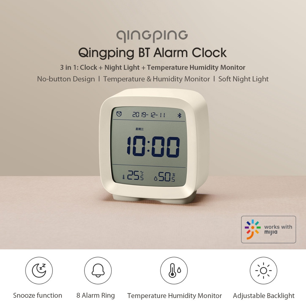 Xiaomi Qingping bt Temperatura Relógio Despertador umidade ...