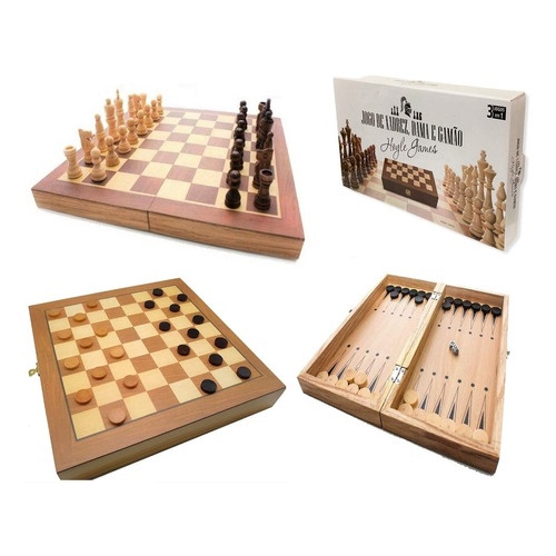 Jogo de tabuleiro xadrez dama 3 em 1 chess set pequeno hoyle