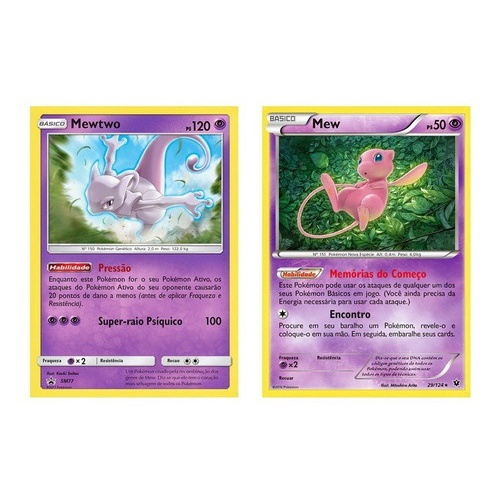 Carta Pokémon Lendário Mew E Mewtwo Com Lote De 100 Cartas