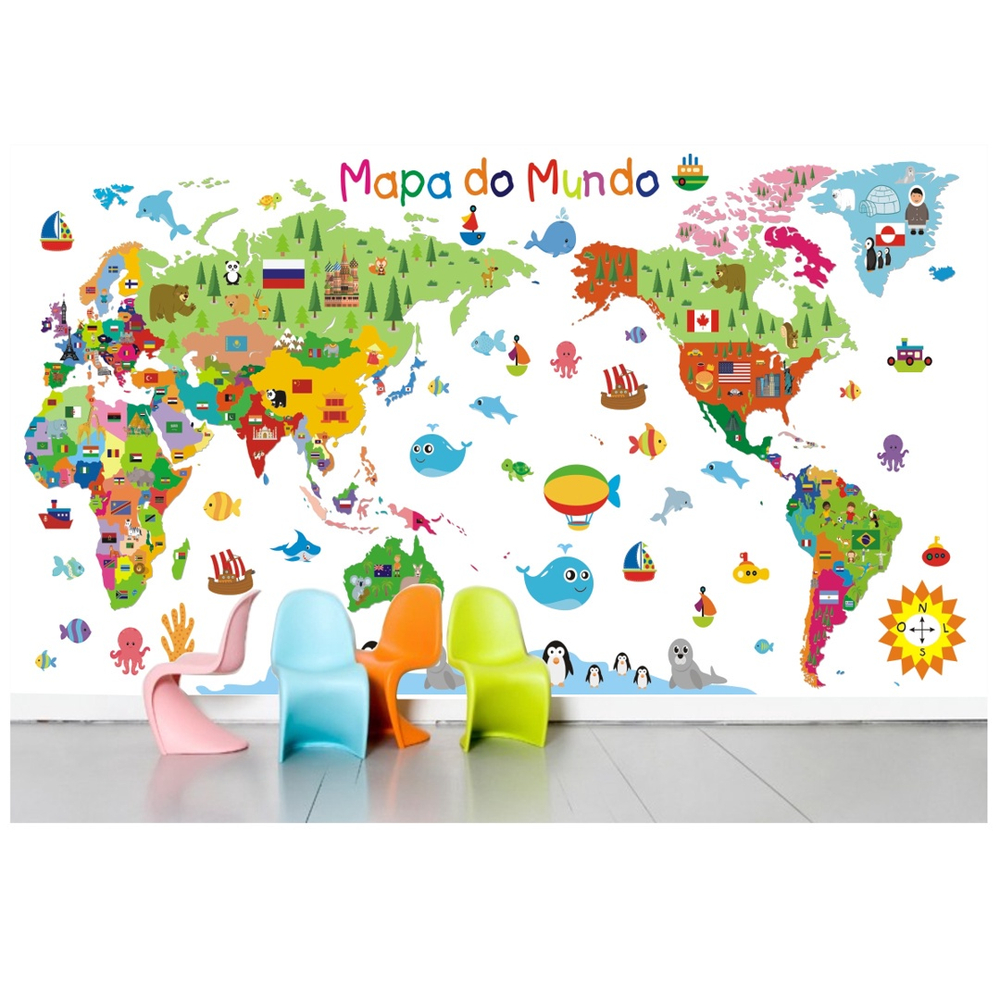 Adesivo Infantil Mapa Mundi Papel De Parede Decorativo M06 No Shoptime