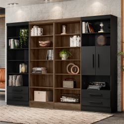 Estantes com Livreiro e Multiuso Grove Preto e Ébano Menor preço em Estantes com Livreiro e Multiuso Grove Preto e Ébano