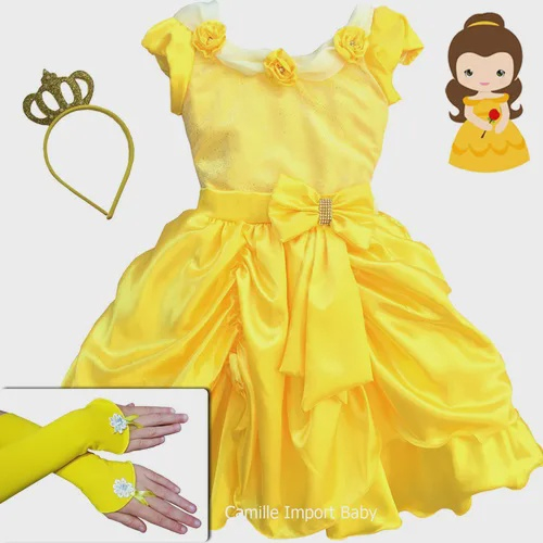 Compra online de Fantasia de A Bela e a Fera para meninas, Natal,  Halloween, Carnaval, Vestido Extravagante, Princesa Belle, Festa de  Aniversário, Vestido de Baile Amarelo 3 4 5 6 7 8 9 10 Anos