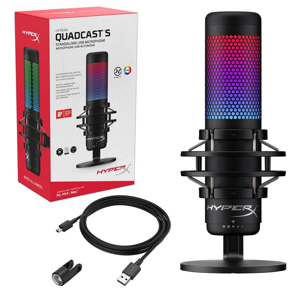 Microfone Gamer HyperX Quadcast S rgb Shock Mount Pop Filter 4 em 1