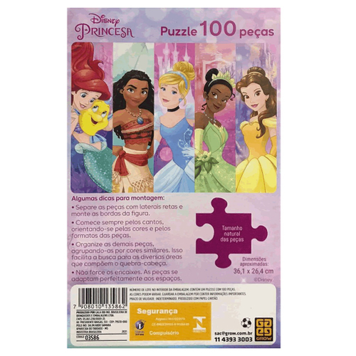 Puzzle Quebra Cabeça - Princesa Disney - 100 Peças - 3586 - Grow - Real  Brinquedos