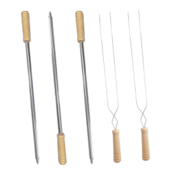 Kit 5 Espetos Simples e duplo Inox c/ Cabo madeira churrasco Menor preço em Kit 5 Espetos Simples e duplo Inox c/ Cabo madeira churrasco