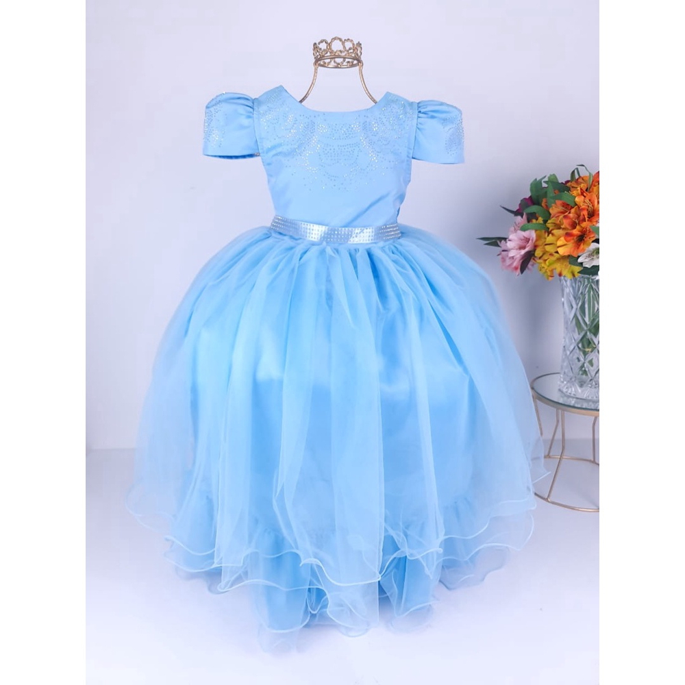 Vestido Infantil Cinderela Azul Brilho Festas Princesa - Rosa Charmosa  Atacado