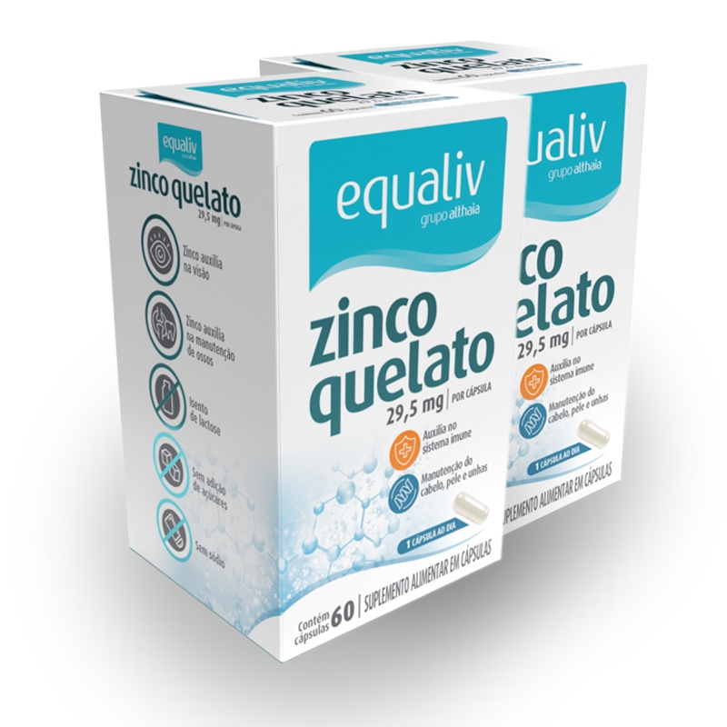 Kit 2 Zinco Quelato 29,59mg Equaliv 60 Cápsulas | Submarino