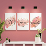 Kit Quadros Decorativos 3 Peças Mdf - Fé, Amor, Gratidão