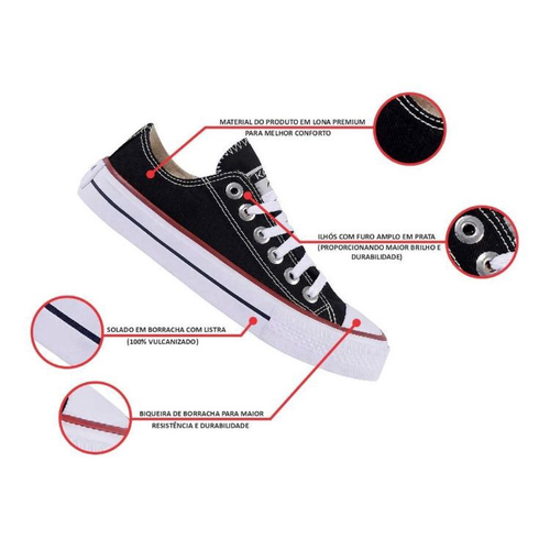 Tênis Converse All Star Chuck Taylor Cano Baixo - Preto+Vermelho