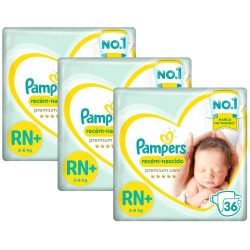 Kit Fralda Pampers Premium Care Recém Nascido Plus com 108 unidades - 3 à 6 Kg Menor preço em Kit Fralda Pampers Premium Care Recém Nascido Plus com 108 unidades - 3 à 6 Kg