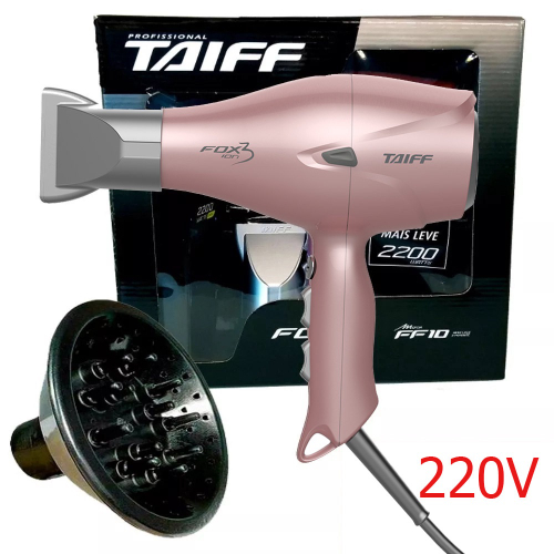 Secador De Cabelo Taiff Fox Íon 3 Rose 2200w 220v + Difusor De Ar