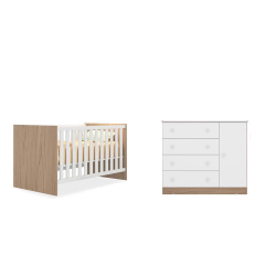 Berço Mini Cama Americano e Cômoda Sapateira Doce Sonho Branco/Carvalho – Qmovi Menor preço em Berço Mini Cama Americano e Cômoda Sapateira Doce Sonho Branco/Carvalho – Qmovi