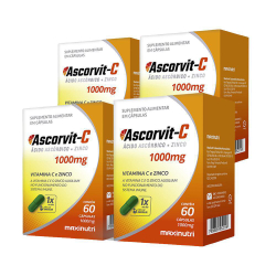 Kit 4 Ascorvit C 1000Mg Vitamina C 60 Cáps Maxinutri Menor preço em Kit 4 Ascorvit C 1000Mg Vitamina C 60 Cáps Maxinutri
