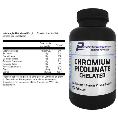 Chromium Picolinate - 100 Tabletes - Performance Nutrition Em Promoção ...