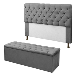 Kit Cabeceira Mais Calçadeira Bau captone luxo 0.90 cm Para Cama Box mirage dubai Suede cinza carat-moveis é boa?