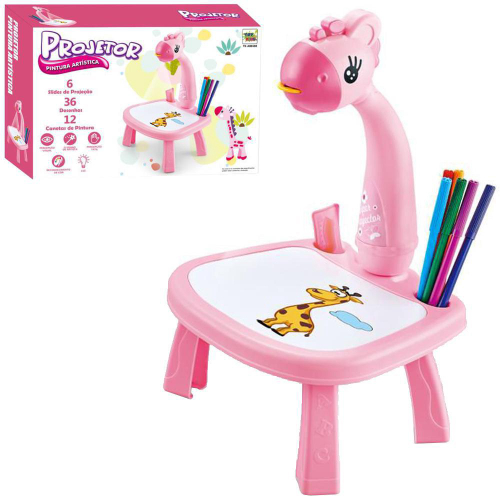 Mesa projetor infantil de desenho dinossauro (rosa)