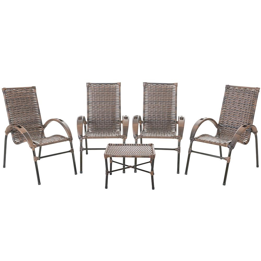 Conjunto De Mesa 4 Cadeira Jardim Varanda Fibra Sintética - R$ 2.140