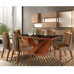 Conjunto Sala de Jantar Mesa Apollo Tampo MDF/Vidro e 6 Cadeiras Lottus Menor preço em Conjunto Sala de Jantar Mesa Apollo Tampo MDF/Vidro e 6 Cadeiras Lottus