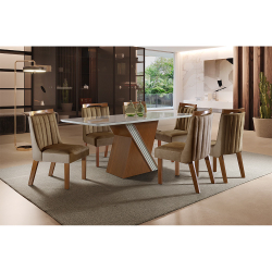 Conjunto Sala de Jantar Mesa Bella Tampo MDF/Vidro e 6 Cadeiras Lottus Menor preço em Conjunto Sala de Jantar Mesa Bella Tampo MDF/Vidro e 6 Cadeiras Lottus