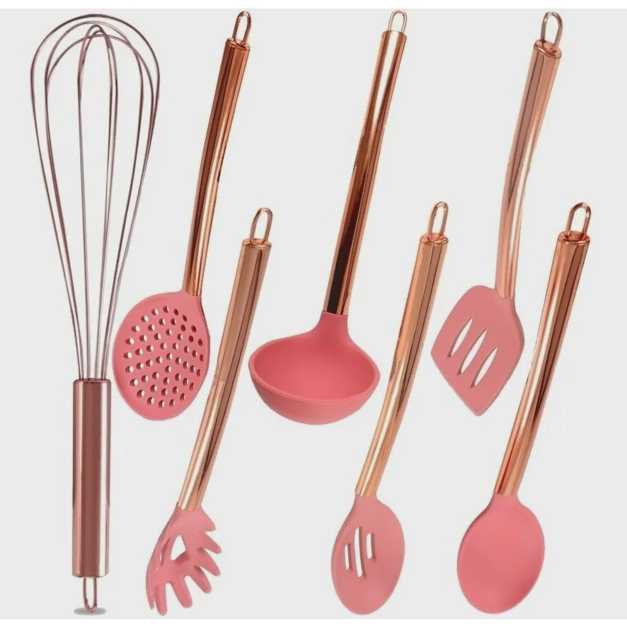 Kit Jogo de Cozinha Rosa 7 Utensílios de Silicone Pote Inox na Americanas  Empresas