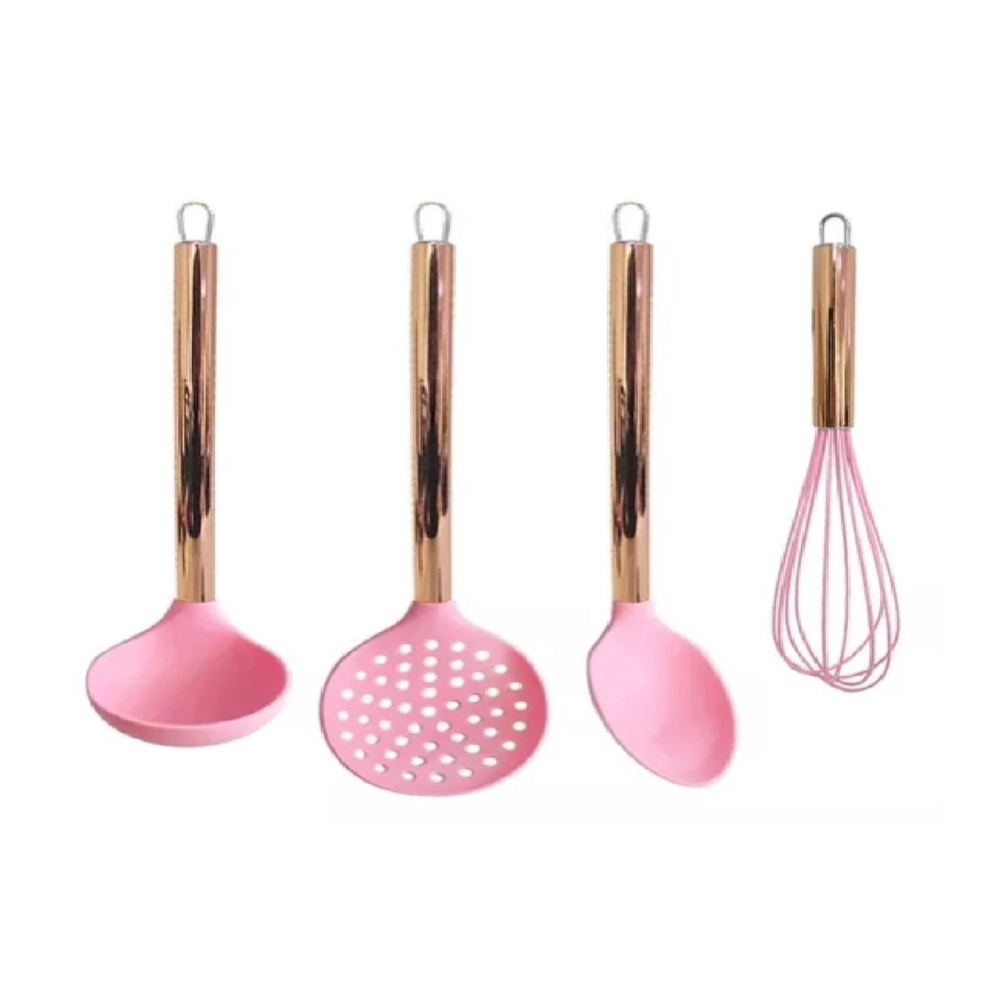 Jogo Kit 7 Utensílios Cozinha Silicone Rosa Inox Rose Gold Submarino