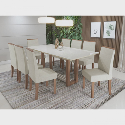 Conjunto de Mesa para Sala de Jantar Ana com 8 Cadeiras Alice-Cimol -  Savana / Offwhite / Joli na Americanas Empresas