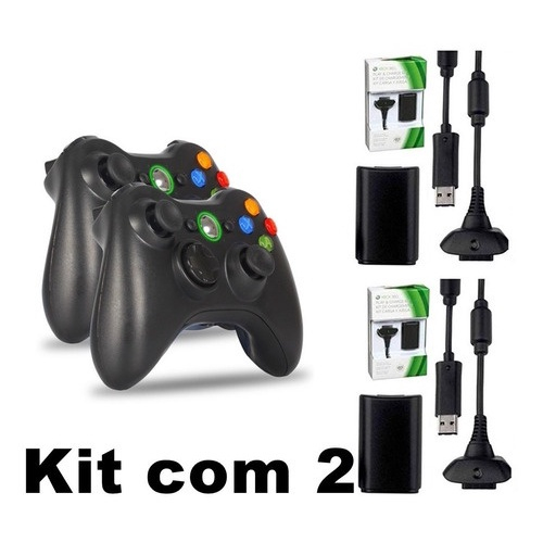 Kit 2 Controle Sem Fio Xbox360 Slim X360 Preto