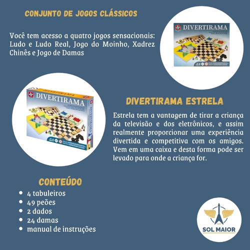 Jogo Clássico Divertirama 4 Jogos Ludo Xadrez Moinho Dama