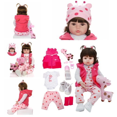 Boneca bebê reborn 48 cm silicone girafa roupa inverno menina em Promoção  na Americanas