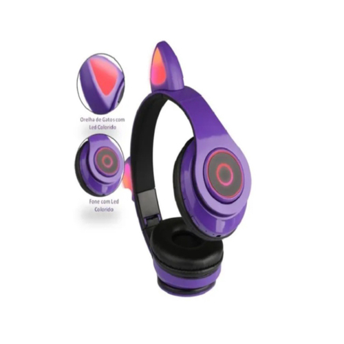 Fone De Ouvido Bluetooth Led Orelha Gato Headphone Lt11 Luuk Young - LUUK  YOUNG Comércio Eletrônico