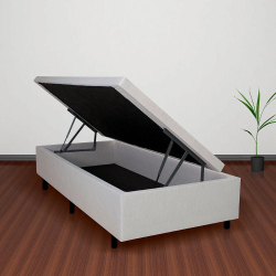 Menor preço em Cama Box Baú Solteiro 88x188x42cm Courino Linho Areia com Pistão a gás