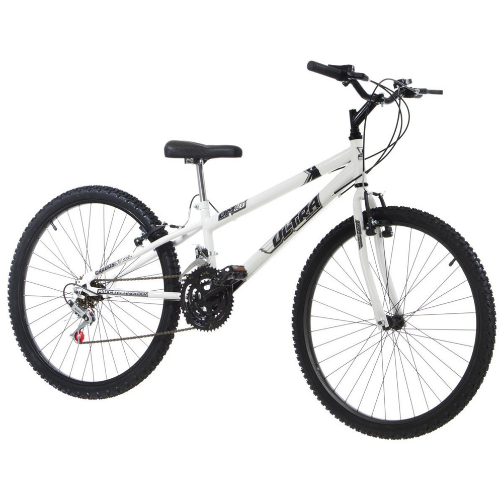 Bicicleta Amarela e Branca Aro 26 18 Marchas Pro Tork Ultra em