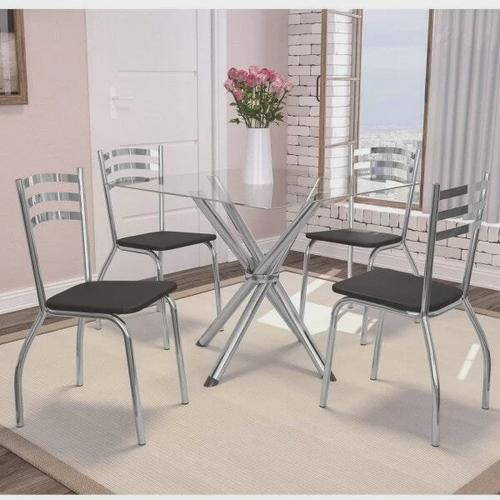 Conjunto Mesa de Jantar Redonda 105cm Lavanda com 4 Cadeiras Kappesberg -  Freijó/Linho Cinza